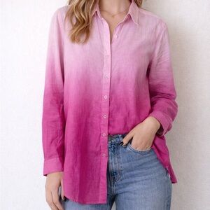Bella Tu Pink Ombre Linen Button Down Shirt Large Romantic Boho Indie Coastal